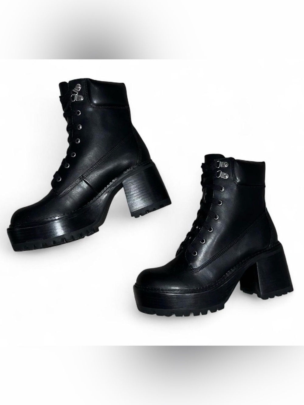 Dolls Kill x Current Mood Size 10 Black Vegan Leather Platform Lace Up Boots